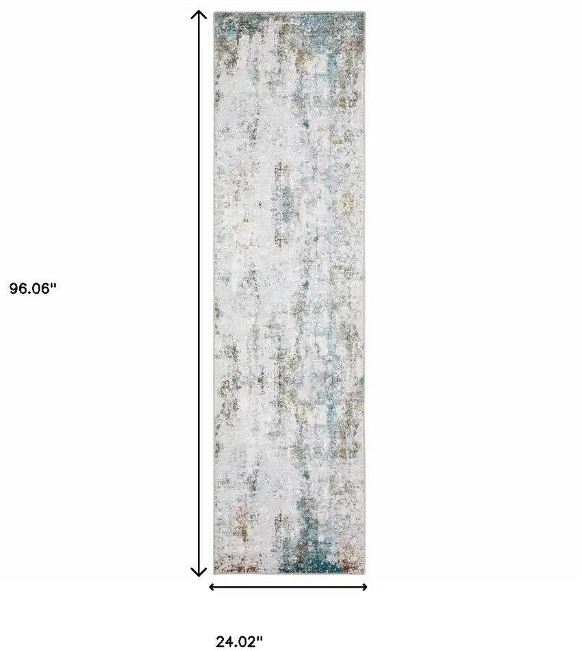 Ivory And Blue Abstract Printed Stain Resistant Non Skid Runner Rug Photo 3