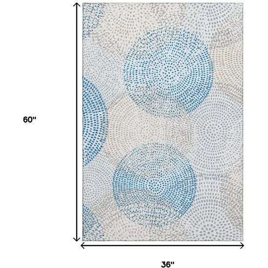Ivory And Blue Abstract Washable Area Rug With UV Protection Photo 3