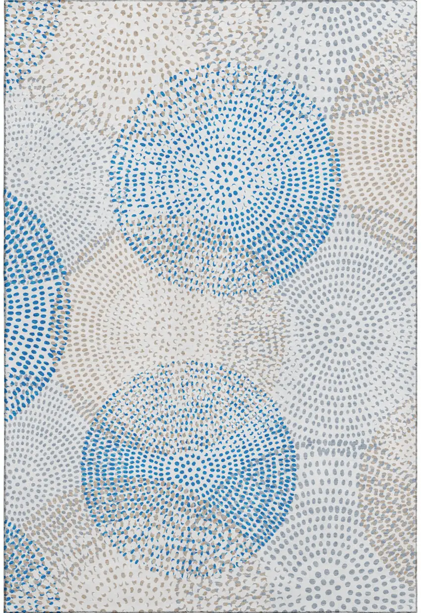 Ivory And Blue Abstract Washable Area Rug With UV Protection Photo 2