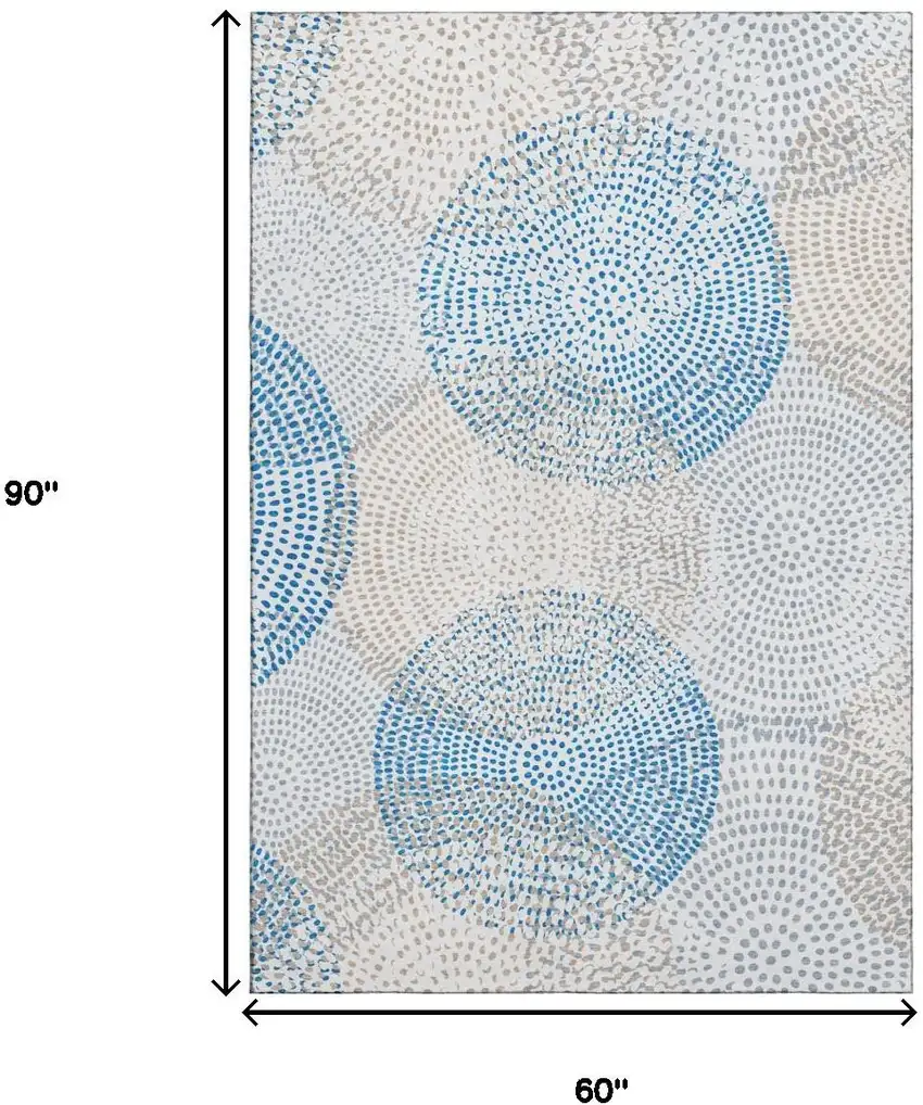 Ivory And Blue Abstract Washable Area Rug With UV Protection Photo 6