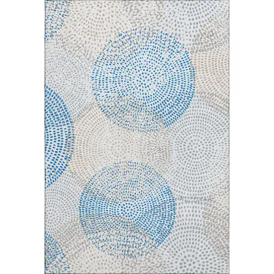 Ivory And Blue Abstract Washable Area Rug With UV Protection Photo 1