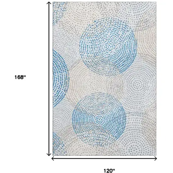 Ivory And Blue Abstract Washable Area Rug With UV Protection Photo 7