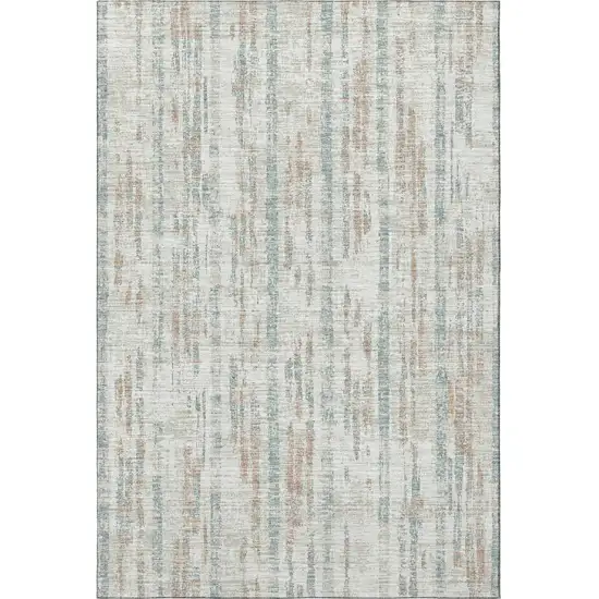 Ivory And Blue Abstract Washable Indoor Outdoor Area Rug Photo 4