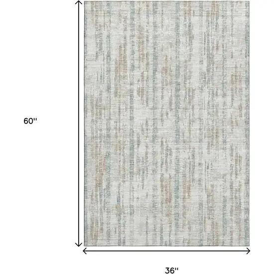 Ivory And Blue Abstract Washable Indoor Outdoor Area Rug Photo 3