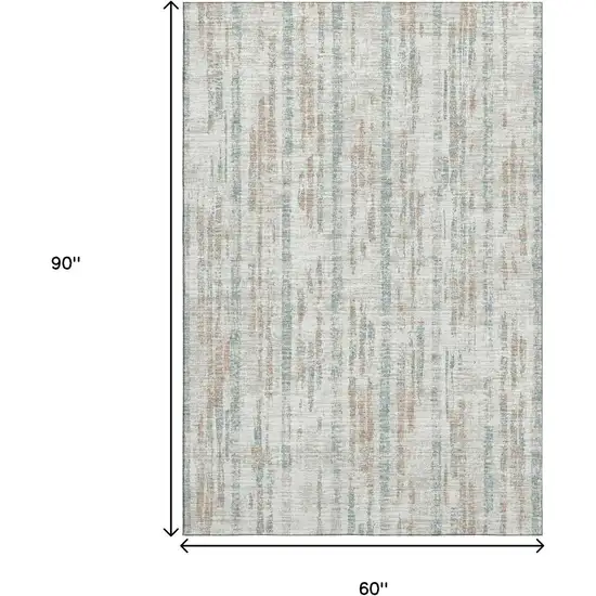 Ivory And Blue Abstract Washable Indoor Outdoor Area Rug Photo 3