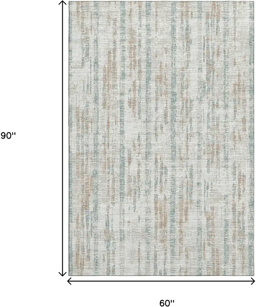 Ivory And Blue Abstract Washable Indoor Outdoor Area Rug Photo 3