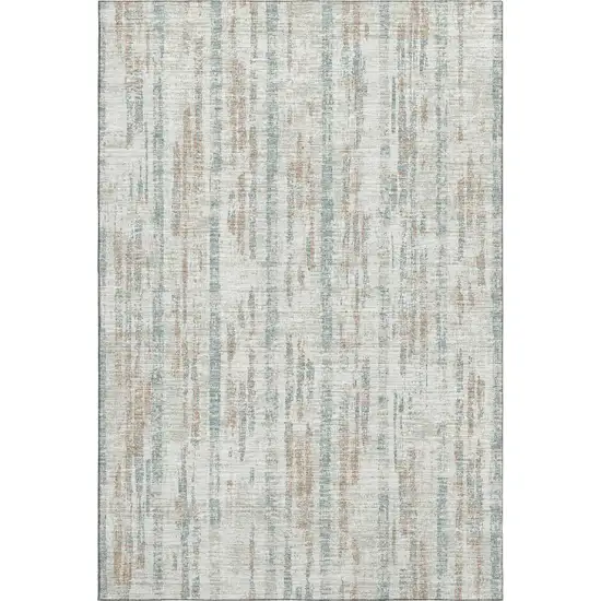 Ivory And Blue Abstract Washable Indoor Outdoor Area Rug Photo 2