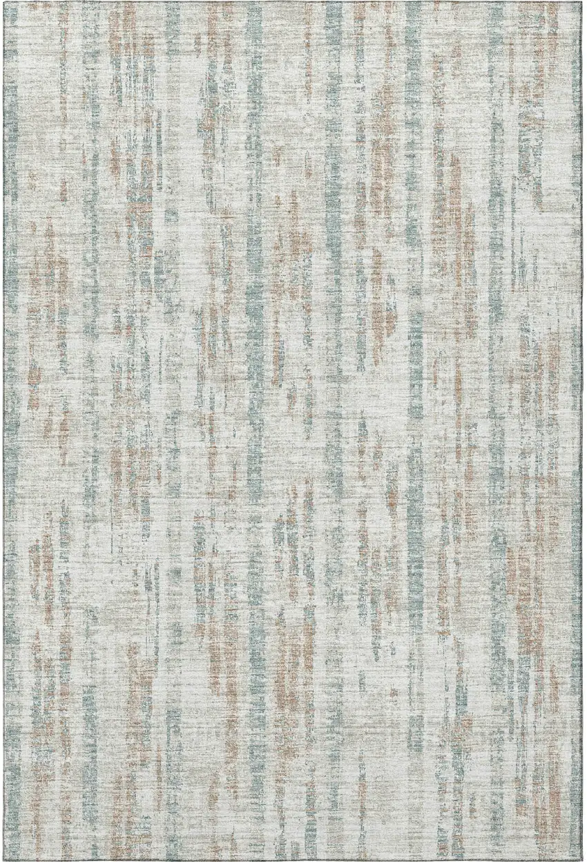 Ivory And Blue Abstract Washable Indoor Outdoor Area Rug Photo 4