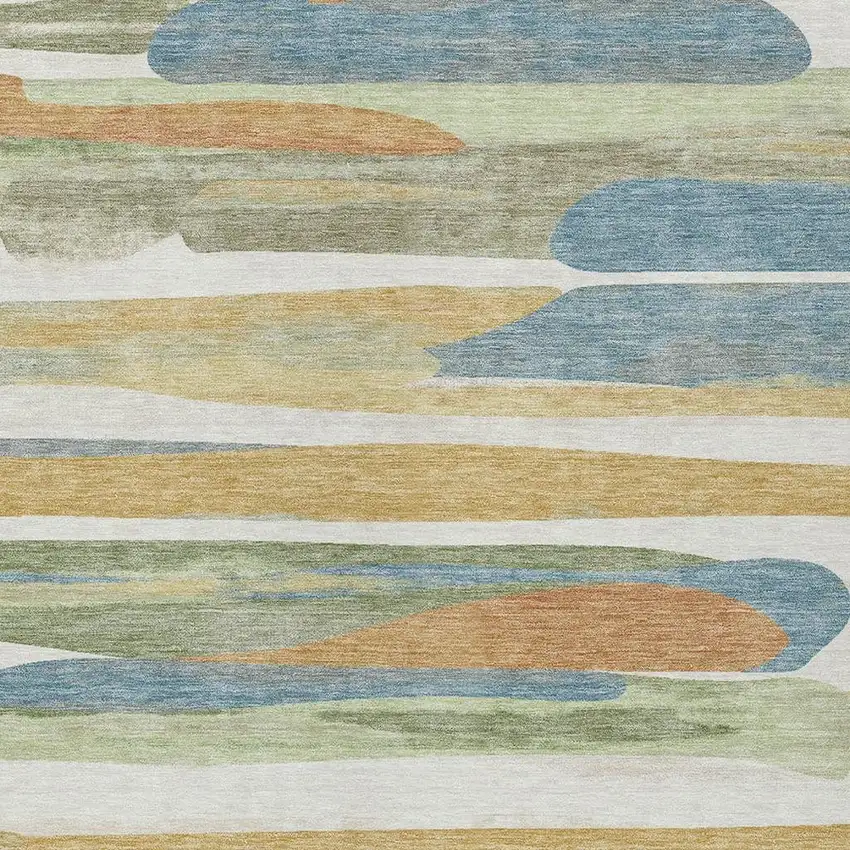 Ivory And Blue Abstract Washable Indoor Outdoor Area Rug Photo 2