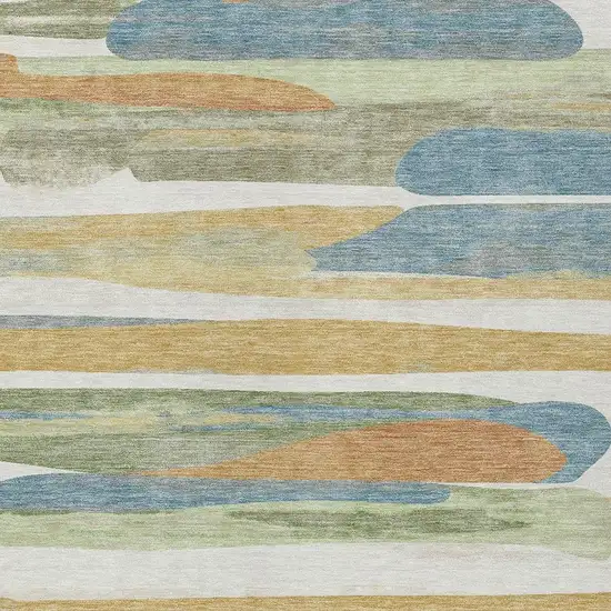Ivory And Blue Abstract Washable Indoor Outdoor Area Rug Photo 2