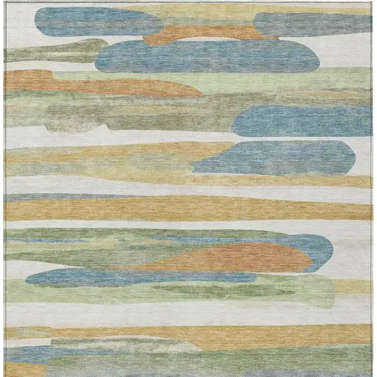 Ivory And Blue Abstract Washable Indoor Outdoor Area Rug Photo 3