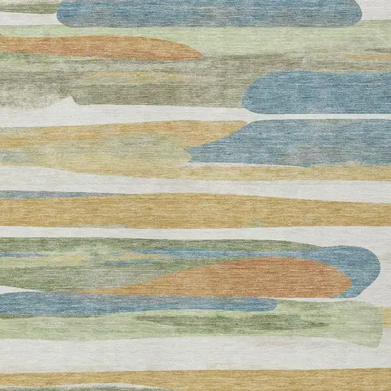Ivory And Blue Abstract Washable Indoor Outdoor Area Rug Photo 2
