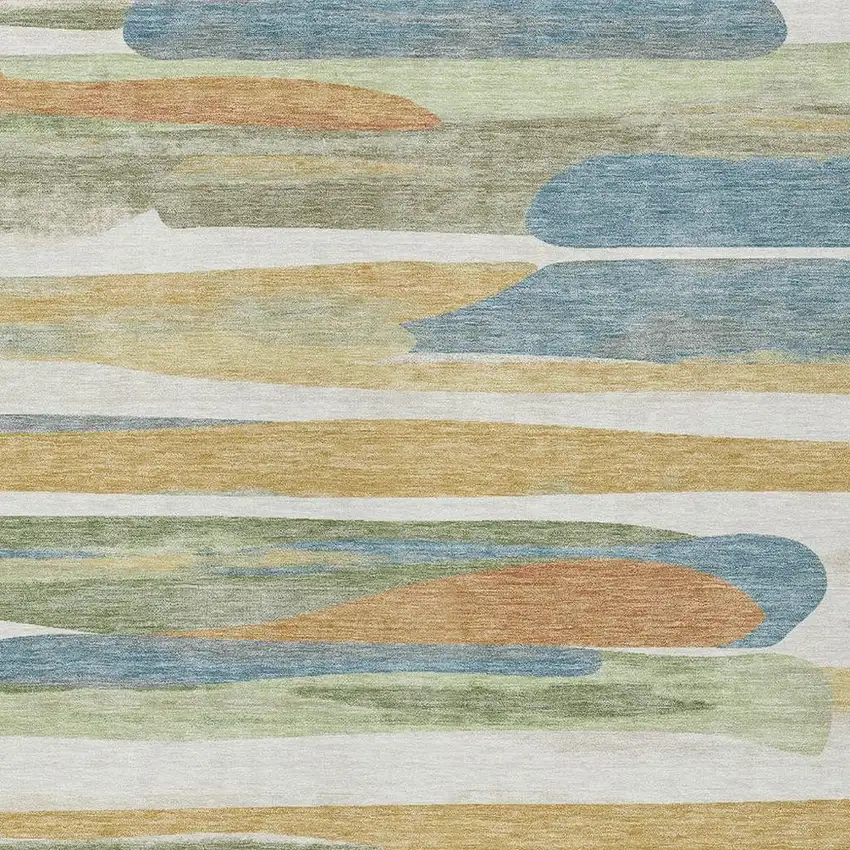 Ivory And Blue Abstract Washable Indoor Outdoor Area Rug Photo 2