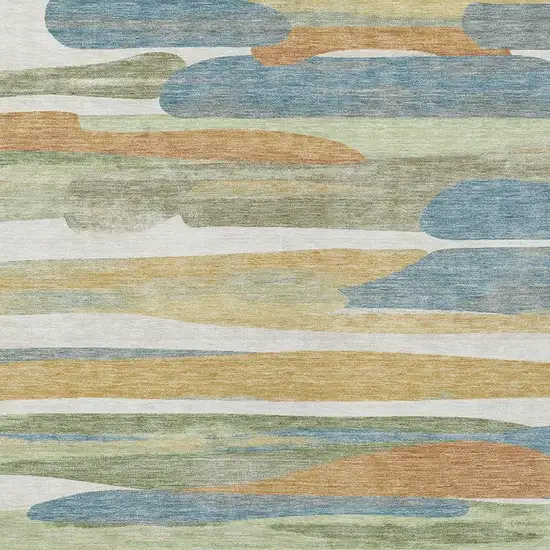 Ivory And Blue Abstract Washable Indoor Outdoor Area Rug Photo 2