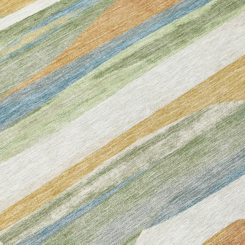 Ivory And Blue Abstract Washable Indoor Outdoor Area Rug Photo 9