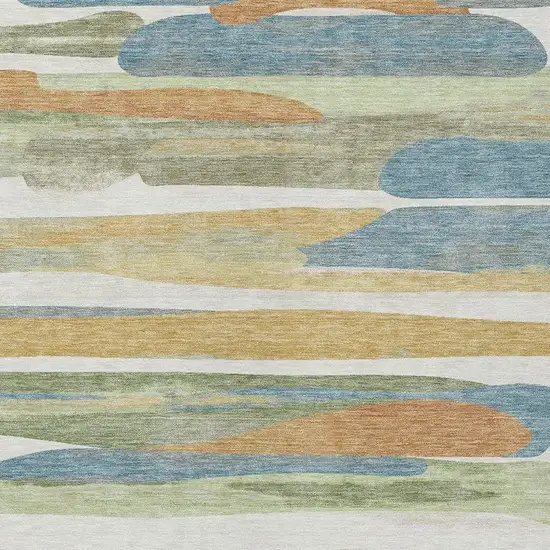 Ivory And Blue Abstract Washable Indoor Outdoor Area Rug Photo 2