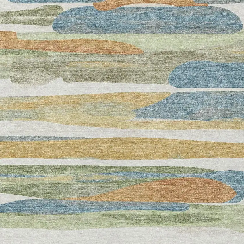 Ivory And Blue Abstract Washable Indoor Outdoor Area Rug Photo 2