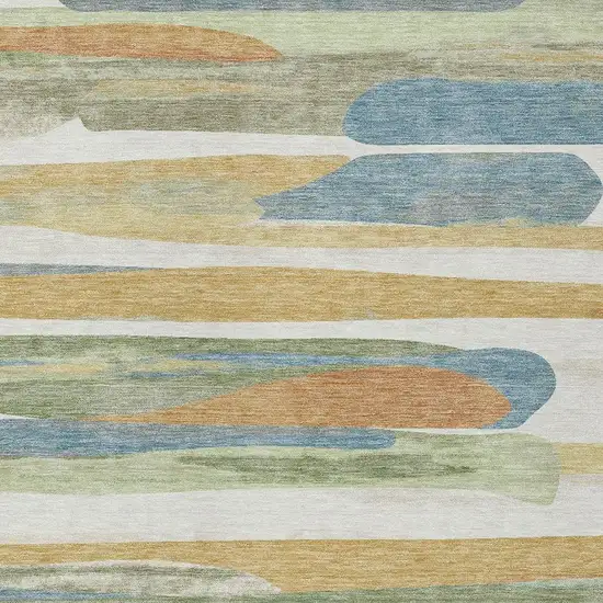 Ivory And Blue Abstract Washable Indoor Outdoor Area Rug Photo 2