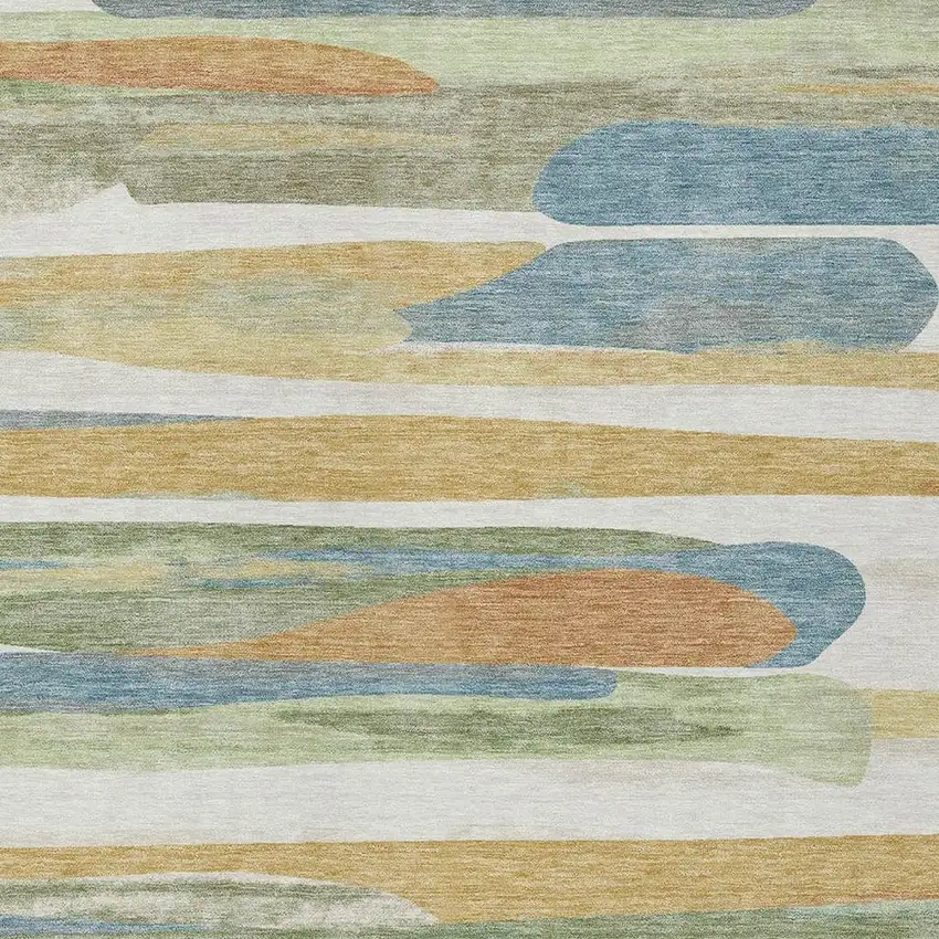 Ivory And Blue Abstract Washable Indoor Outdoor Area Rug Photo 2