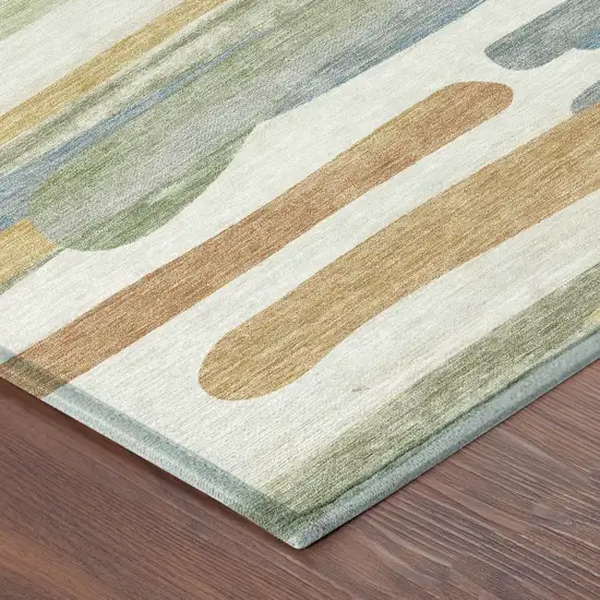 Ivory And Blue Abstract Washable Indoor Outdoor Area Rug Photo 8