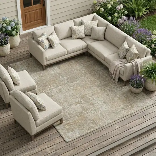 Ivory And Blue Abstract Washable Indoor Outdoor Area Rug Photo 1