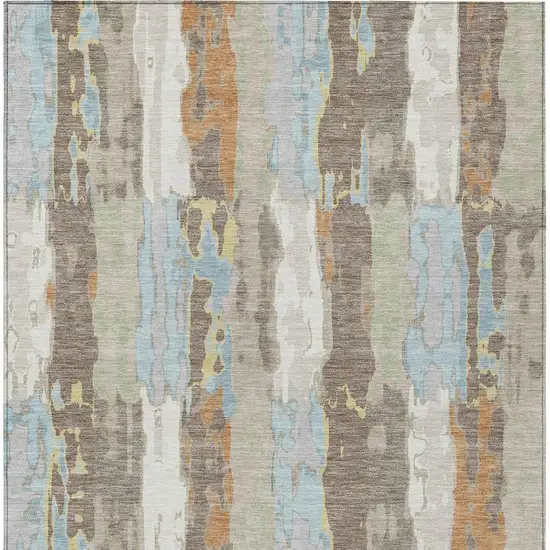 Ivory And Blue Abstract Washable Indoor Outdoor Area Rug Photo 4