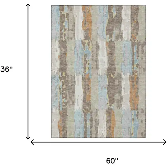 Ivory And Blue Abstract Washable Indoor Outdoor Area Rug Photo 7