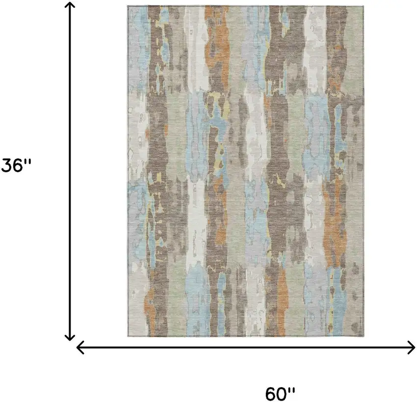 Ivory And Blue Abstract Washable Indoor Outdoor Area Rug Photo 7