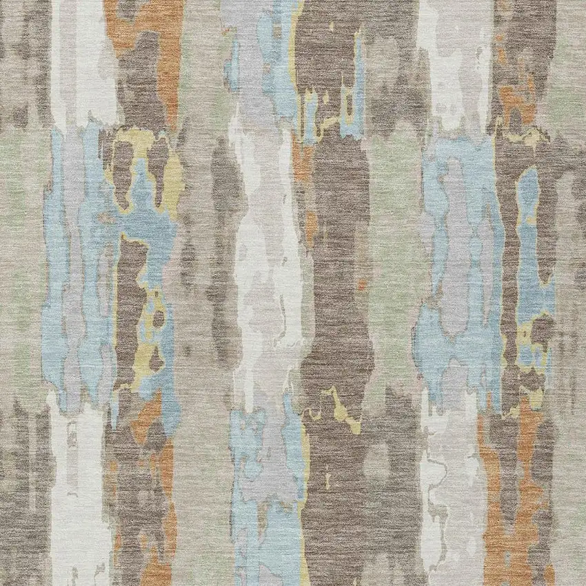 Ivory And Blue Abstract Washable Indoor Outdoor Area Rug Photo 3