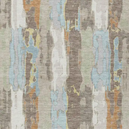 Ivory And Blue Abstract Washable Indoor Outdoor Area Rug Photo 3
