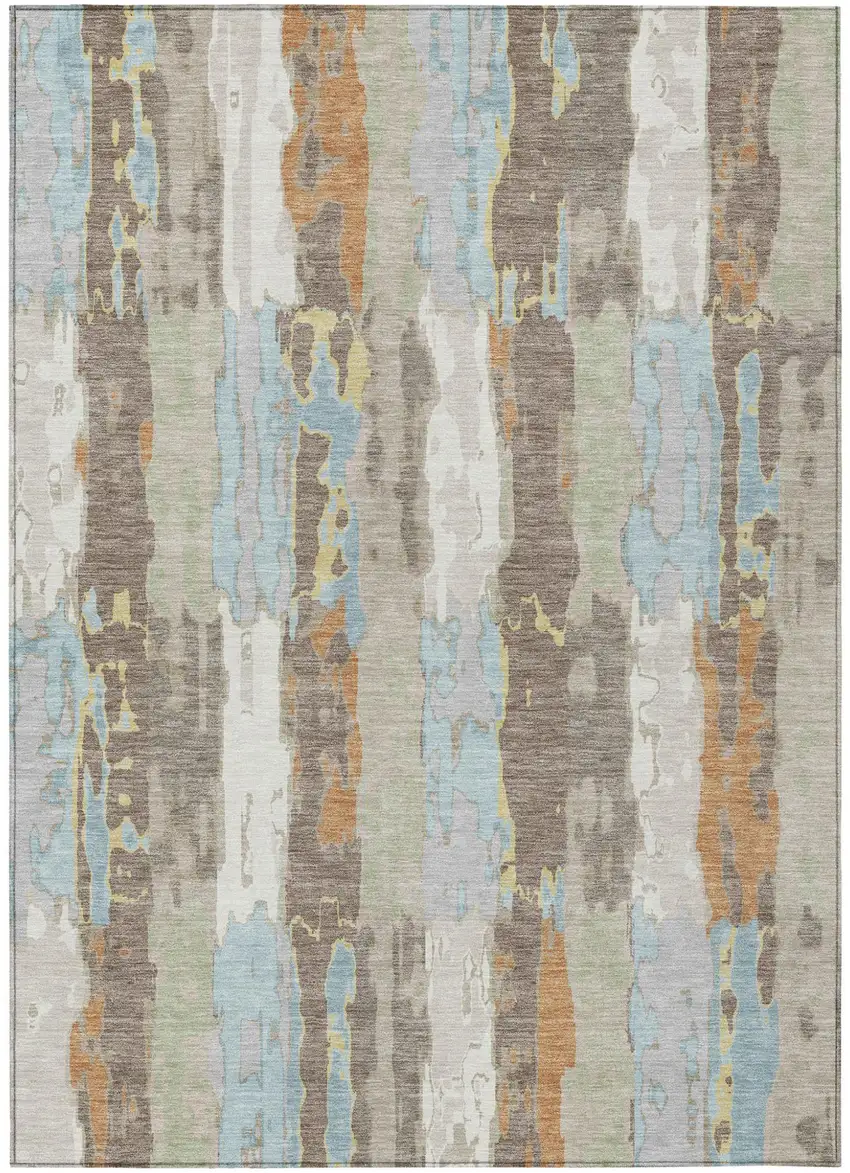 Ivory And Blue Abstract Washable Indoor Outdoor Area Rug Photo 2