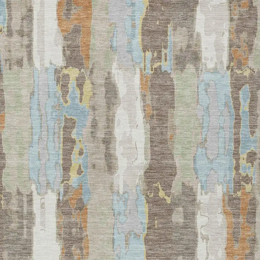 Ivory And Blue Abstract Washable Indoor Outdoor Area Rug Photo 3