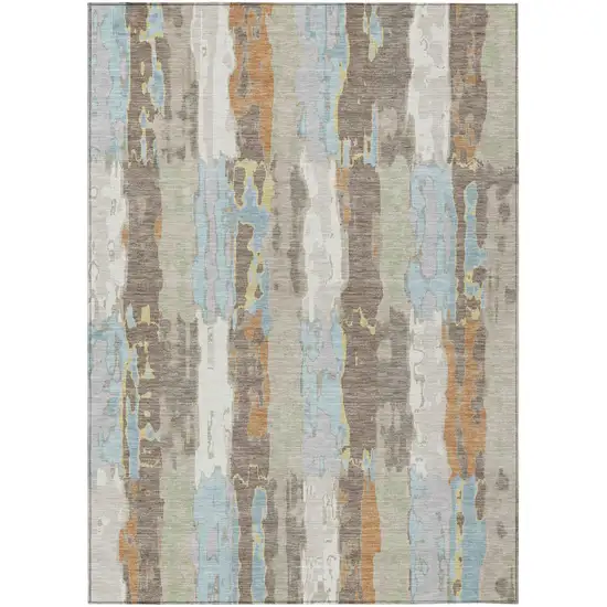 Ivory And Blue Abstract Washable Indoor Outdoor Area Rug Photo 2
