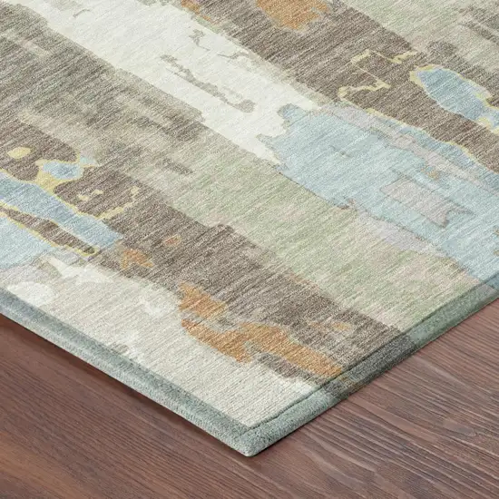 Ivory And Blue Abstract Washable Indoor Outdoor Area Rug Photo 5
