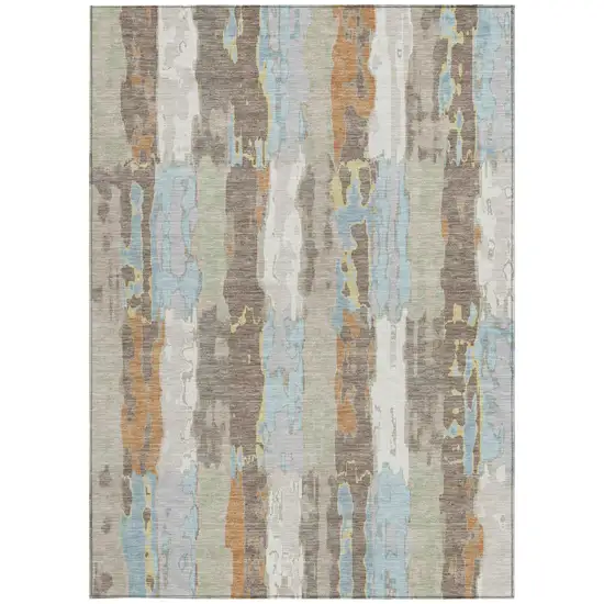 Ivory And Blue Abstract Washable Indoor Outdoor Area Rug Photo 4