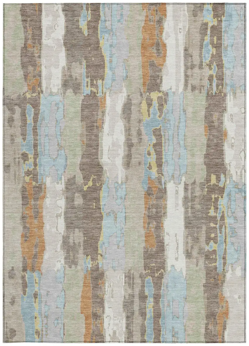 Ivory And Blue Abstract Washable Indoor Outdoor Area Rug Photo 4