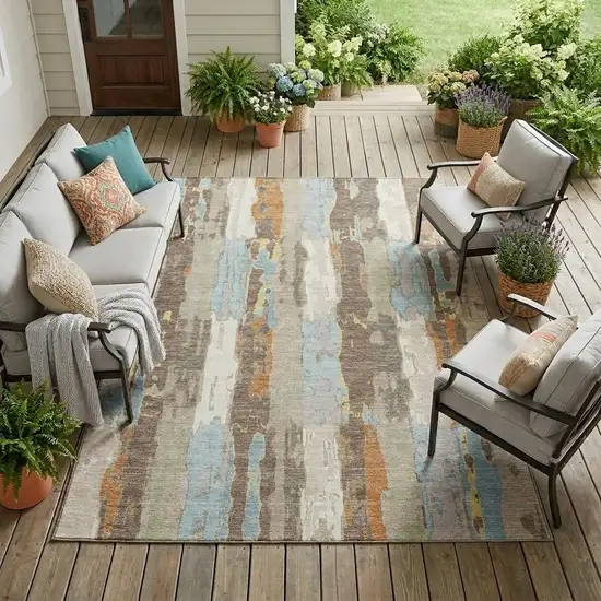 Ivory And Blue Abstract Washable Indoor Outdoor Area Rug Photo 1