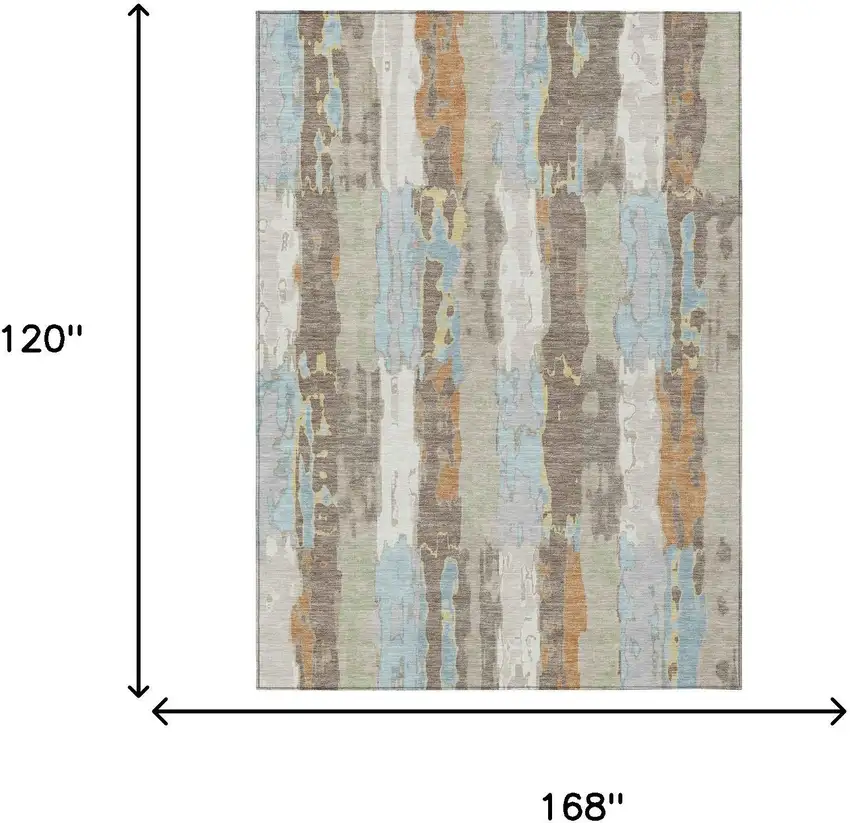 Ivory And Blue Abstract Washable Indoor Outdoor Area Rug Photo 7