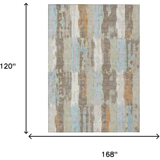 Ivory And Blue Abstract Washable Indoor Outdoor Area Rug Photo 7