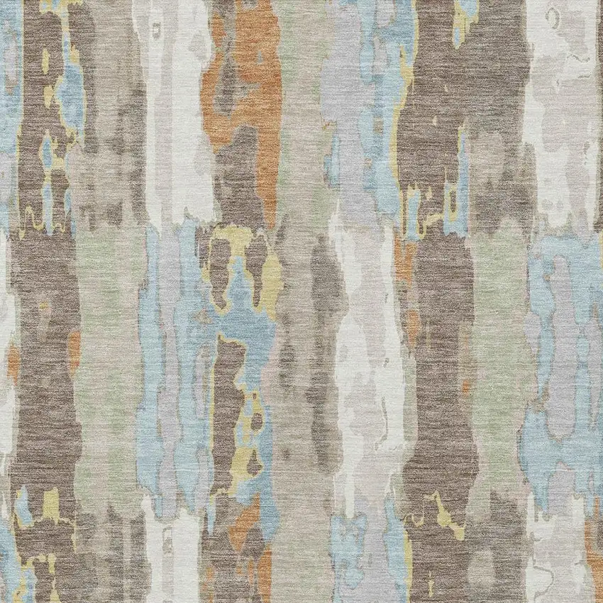 Ivory And Blue Abstract Washable Indoor Outdoor Area Rug Photo 3