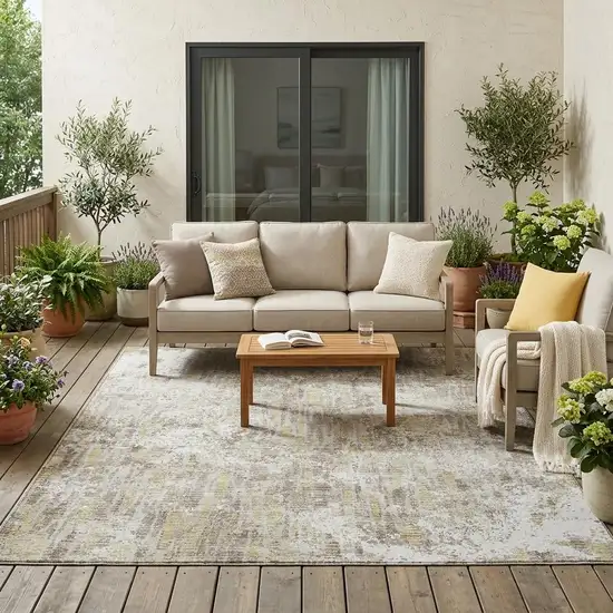 Ivory And Blue Abstract Washable Indoor Outdoor Area Rug Photo 1