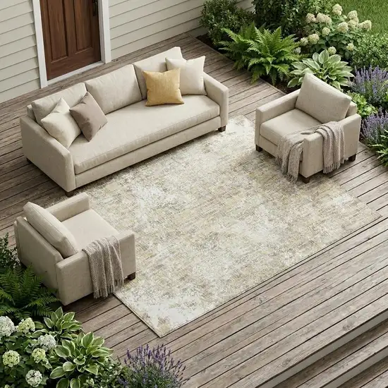 Ivory And Blue Abstract Washable Indoor Outdoor Area Rug Photo 1