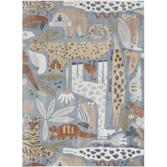 Ivory And Blue Animal Print Area Rug Photo 7