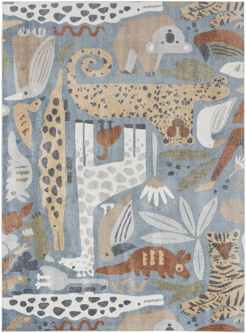 Ivory And Blue Animal Print Area Rug Photo 8