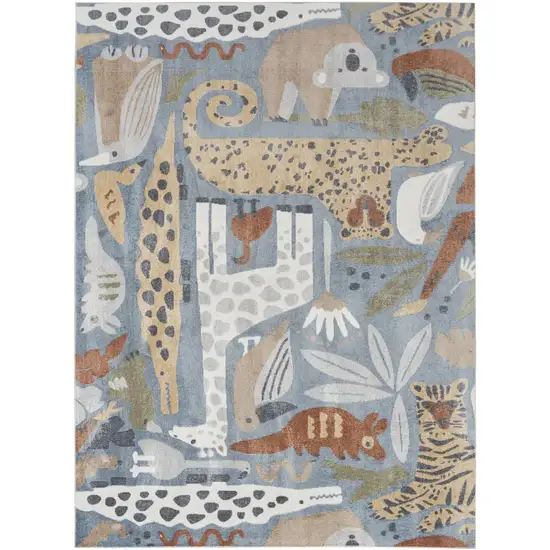Ivory And Blue Animal Print Area Rug Photo 8