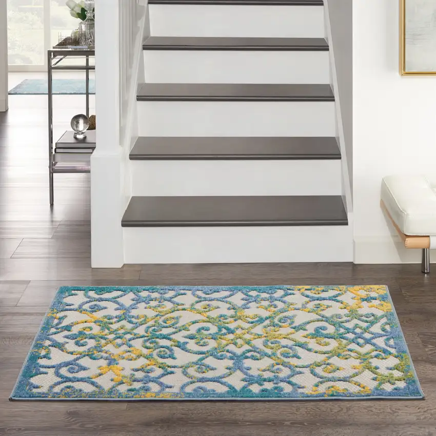 Ivory And Blue Indoor Outdoor Area Rug Photo 8