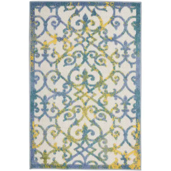 Ivory And Blue Indoor Outdoor Area Rug Photo 1