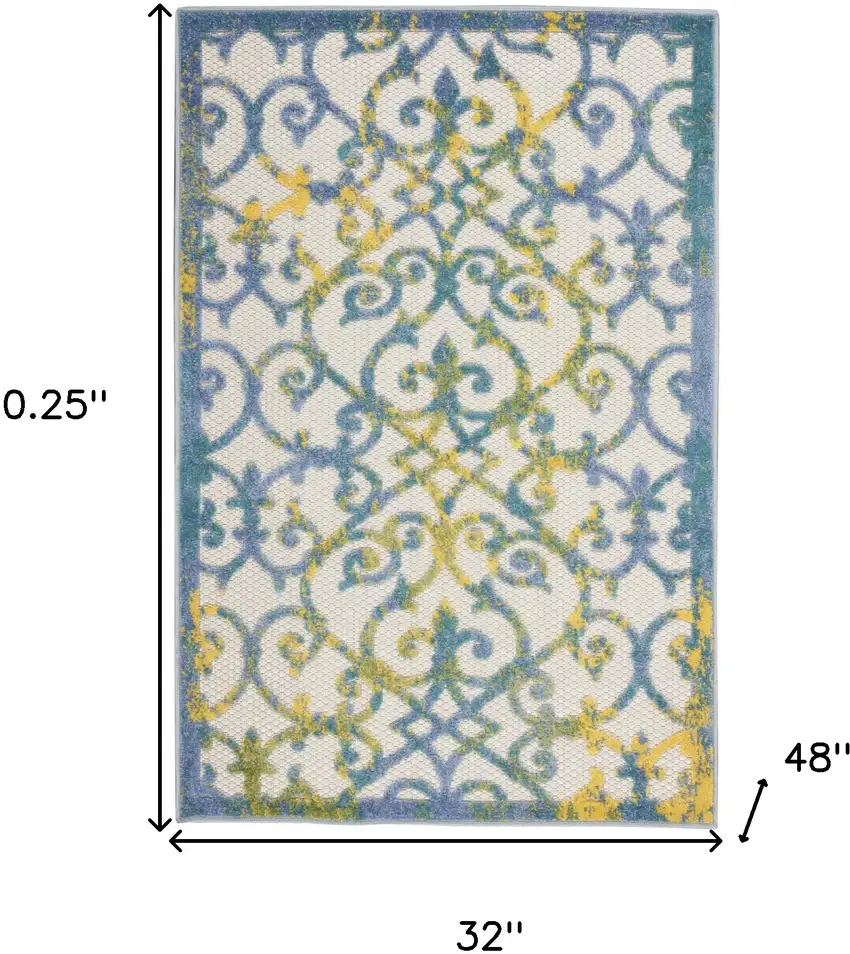 Ivory And Blue Damask Non Skid Indoor Outdoor Area Rug Photo 5