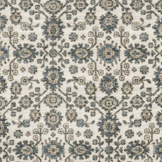 Ivory And Blue Floral Area Rug With Fringe Photo 6