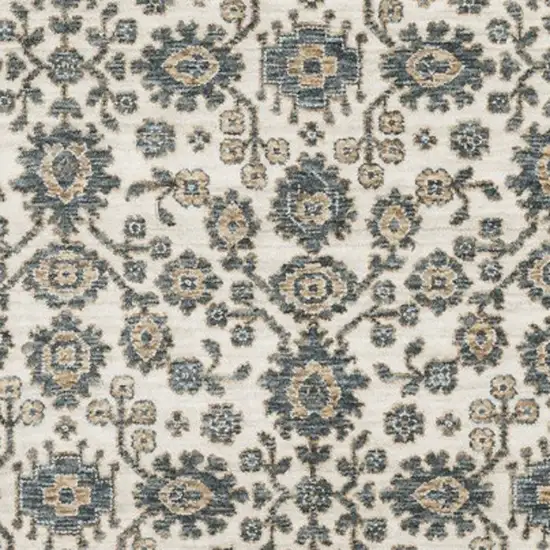 Ivory And Blue Floral Area Rug With Fringe Photo 5